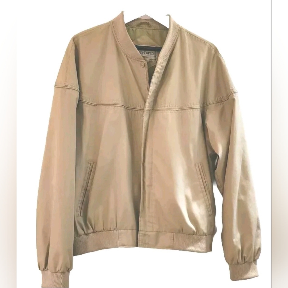 TRUE VINTAGE 80s Guy Loren TAN KHAKI Canvas BOMBER JACKET HIPSTER Size XL